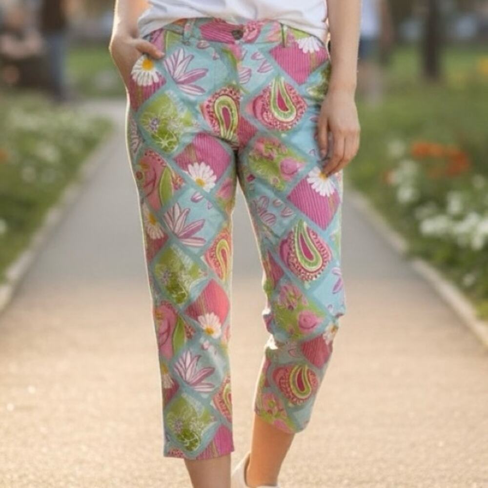 Vintage Lilly Pulitzer White Label Size 8 Adios Elephant Print Pants